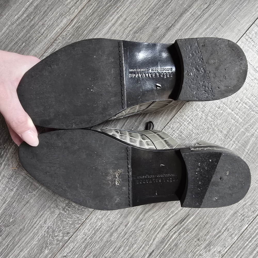 Freda Salvador Wit Crocodile Croc Embossed D' Orsay Oxford Flats 7 Edgy Punk - Picture 8 of 9